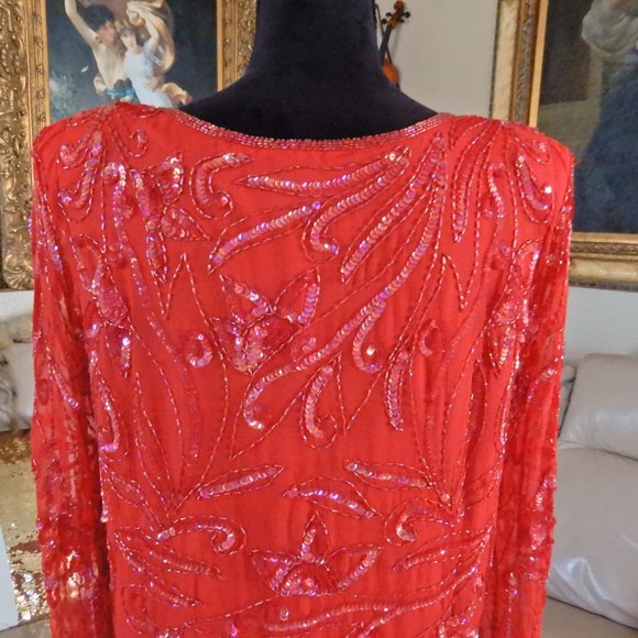 100% SILK SEQUIN BEADED BOHO COCKTAIL PARTY TOP M - Picture 7 of 14